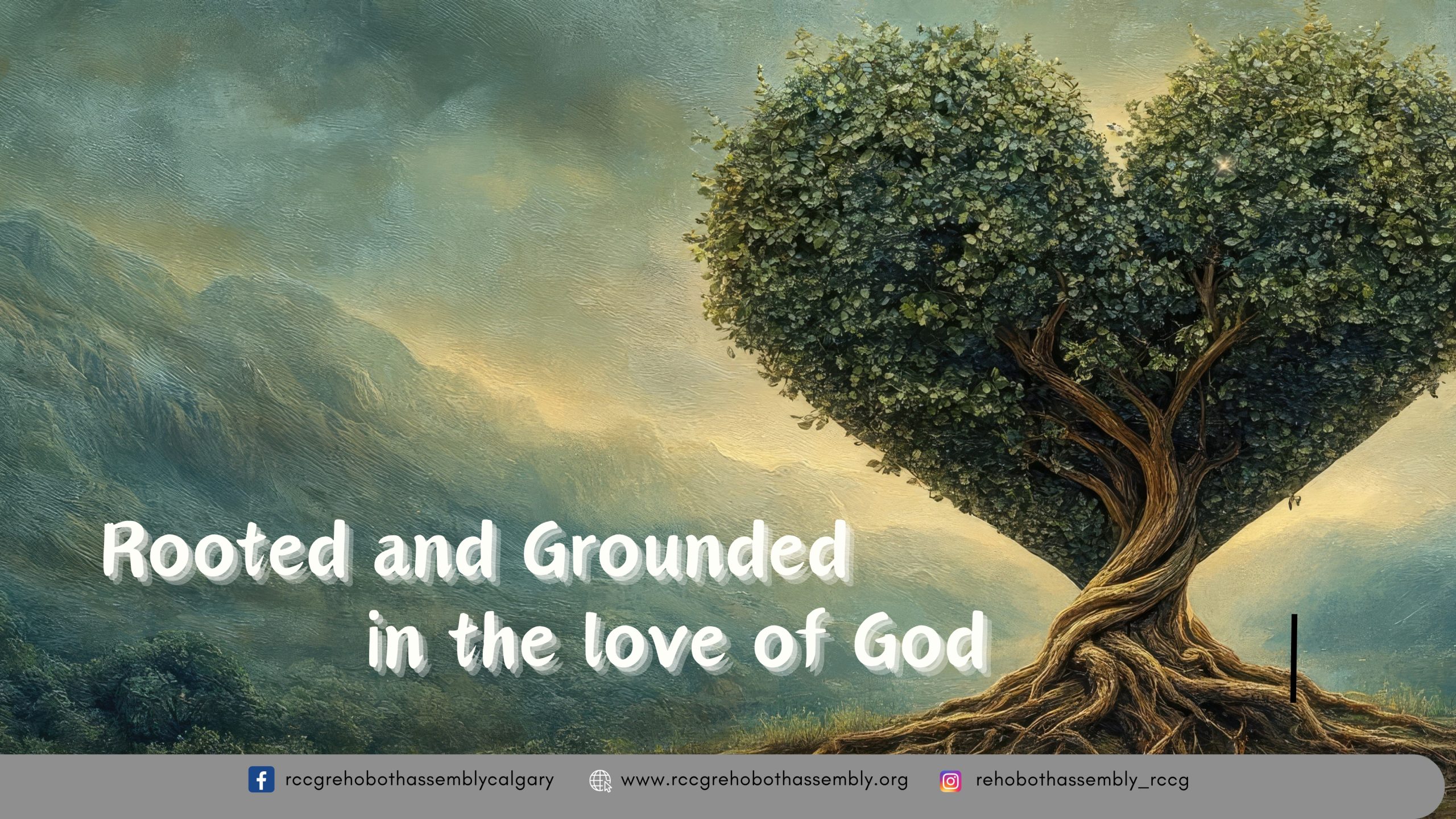 A tree with strong roots, whose leaves form the shape of a heart.